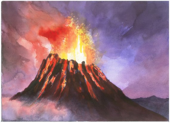 570x414 Hawaii Volcano Watercolor 10 X 14 Print Etsy - Volcano Watercolor