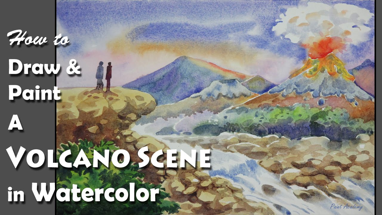 1280x720 How To Draw Amp Paint A Volcano Scene In Watercolor - Volcano Watercolor