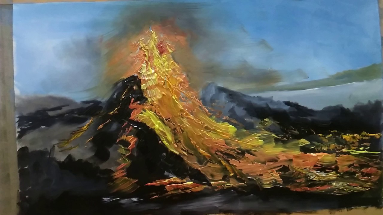 1280x720 How To Paint Active Volcano - Volcano Watercolor