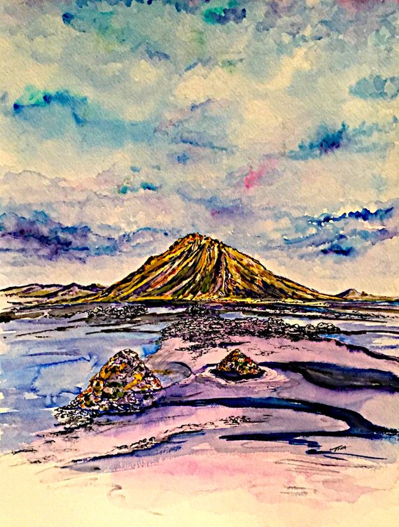 570x753 Mt. Maelifell Volcano Southern Iceland Original Watercolor Etsy - Volcano Watercolor