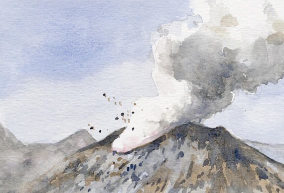 570x389 Volcano Watercolor Painting Volcanoes In The Works Of Painters - Volcano Watercolor