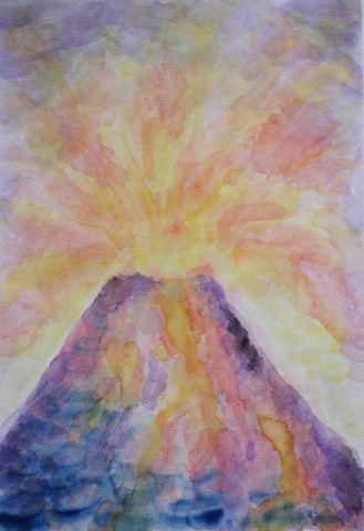 329x480 Watercolor Painting Of Volcano Waldorf Teachers Gallery - Volcano Watercolor
