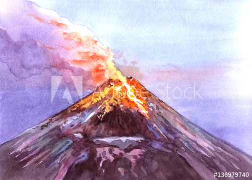 500x357 Watercolor Realistic Volcano Isolated On A White Background - Volcano Watercolor