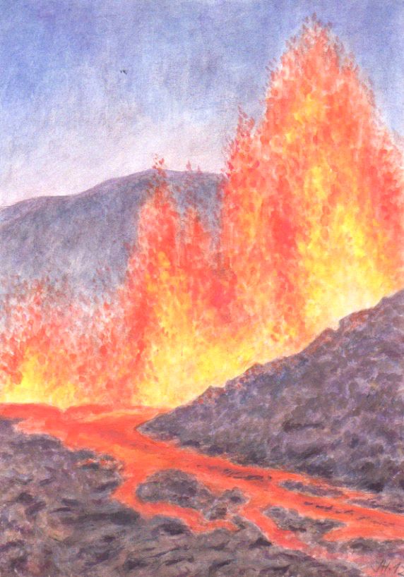 572x818 Lava Kilauea, Watercolor And Pastel By Jana Volcanoes In - Volcano Watercolor