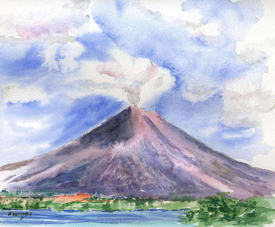 900x744 Arenal Volcano Costa Rica Painting By Arline Wagner - Volcano Watercolor