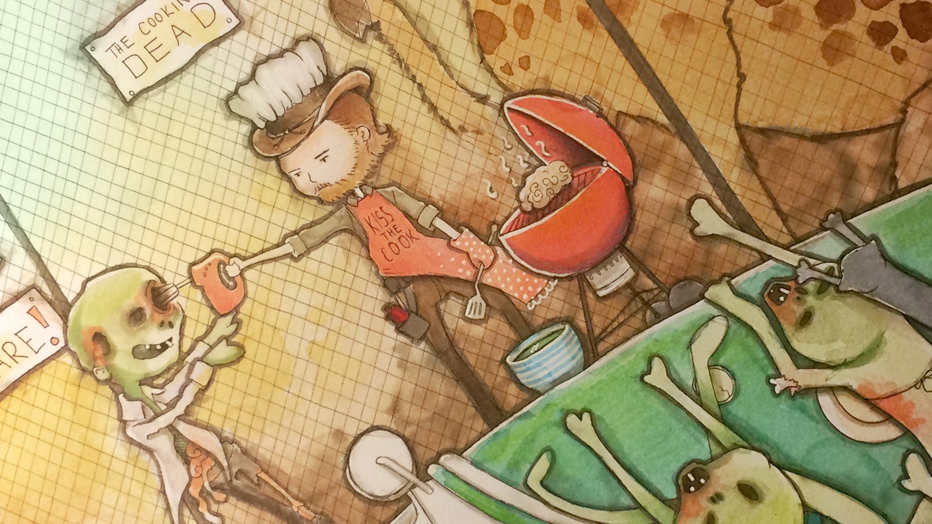 1920x1080 The Cooking Dead - Walking Dead Watercolor