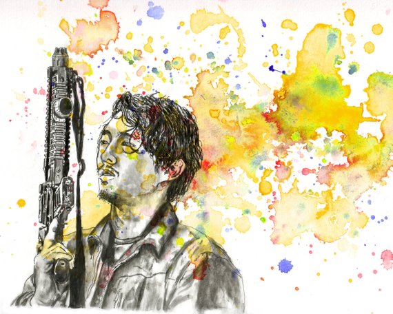 570x456 Walking Dead Glenn Poster Print From Original Watercolor - Walking Dead Watercolor