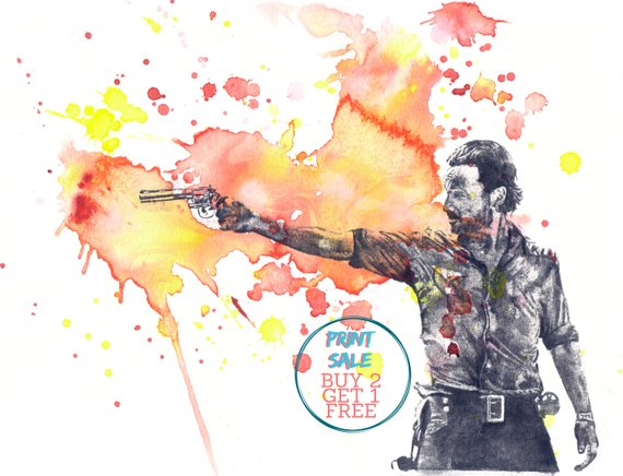 570x436 Walking Dead Poster Rick Grimes Print Watercolor Painting Art Etsy - Walking Dead Watercolor