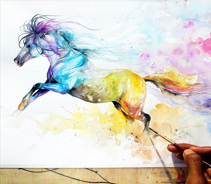 710x620 War Horse Watercolor By Jongkie Art - War Watercolor