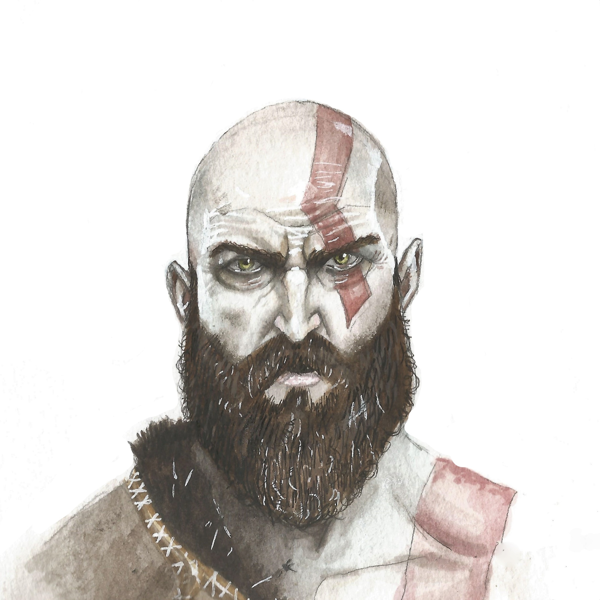 2513x2513 Watercolor Portrait Of Kratos From God Of War 4 Watercolor - War Watercolor