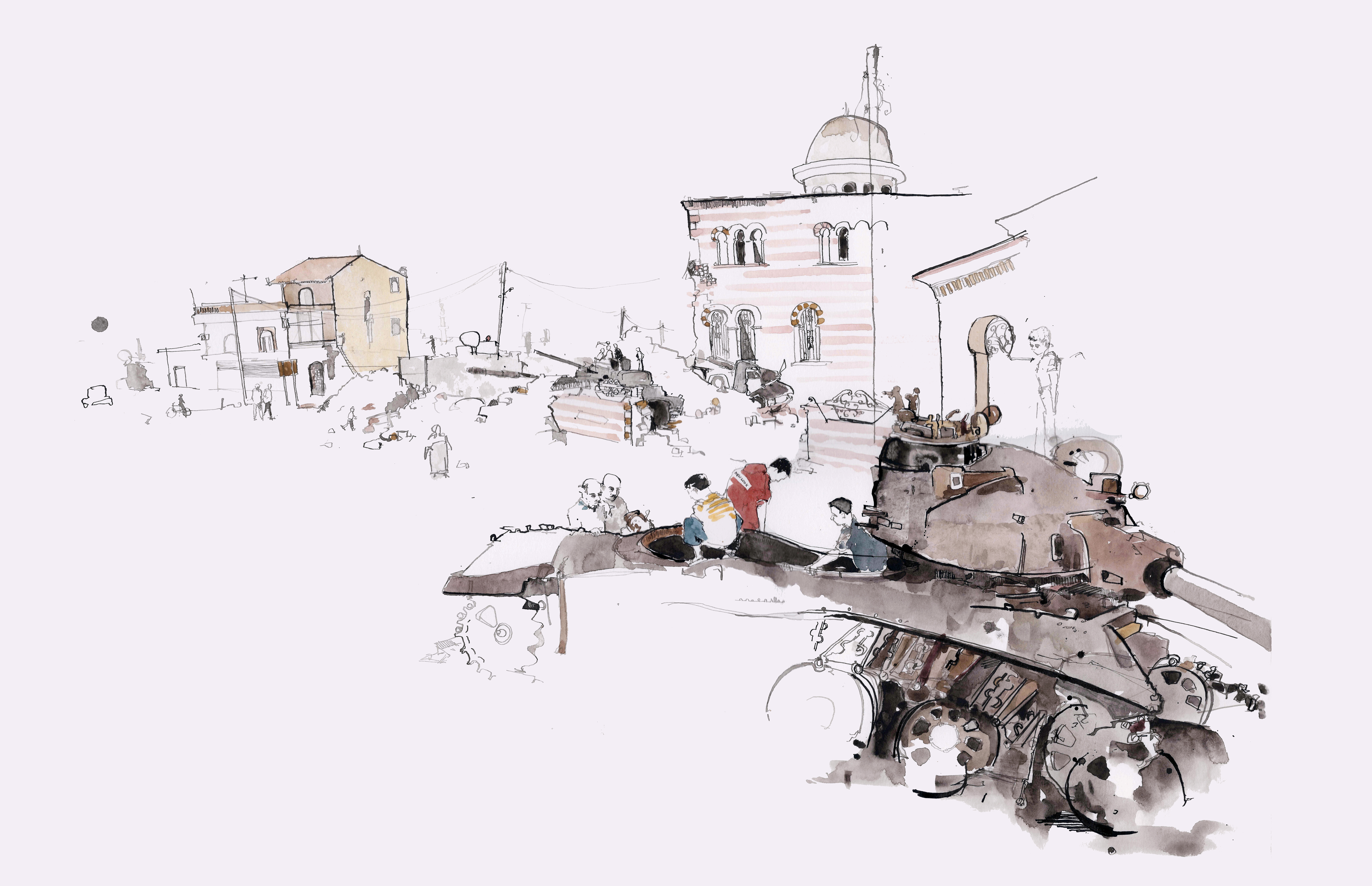 5000x3231 Watercolors Of A Warzone News Stream - War Watercolor