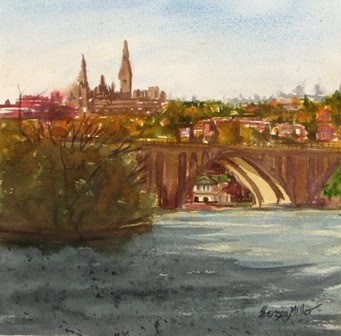 341x336 Theresa Miller Watercolors Key Bridge, Washington Dc - Washington Dc Watercolor