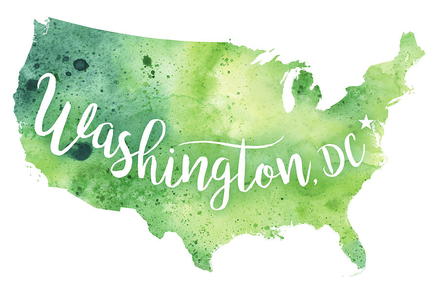 900x600 United States Of America Watercolor Map - Washington Dc Watercolor