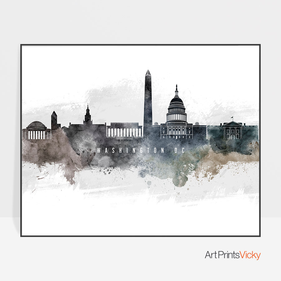 900x900 Washington Dc Art Poster Watercolor Artprintsvicky - Washington Dc Watercolor