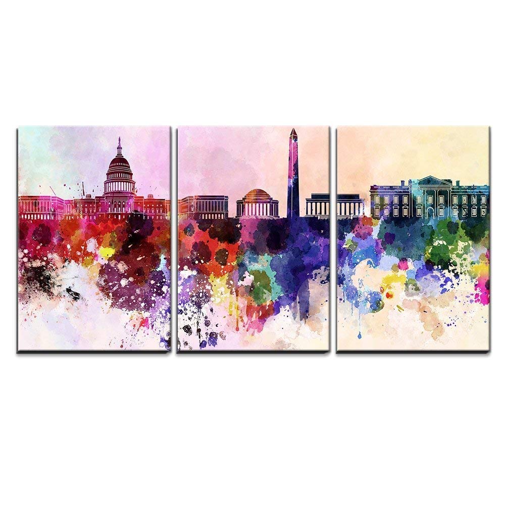 1000x1000 Washington Dc In Watercolor Wall Decor X3 Panels - Washington Dc Watercolor