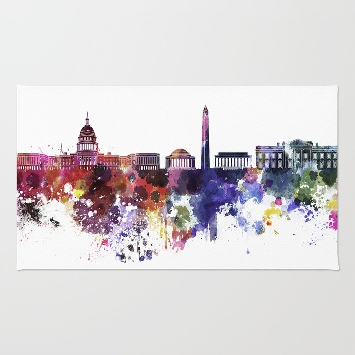 700x700 Washington Dc Skyline In Watercolor On White Background Rug By - Washington Dc Watercolor