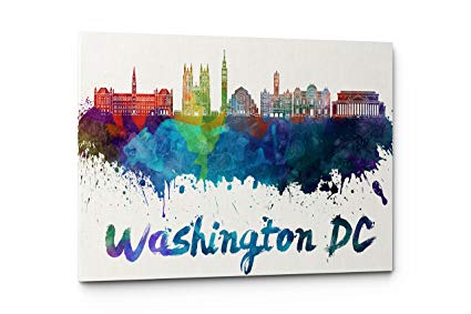 425x283 Watercolor City Splash Skyline Wall Art Canvas Print - Washington Dc Watercolor