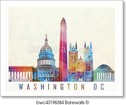 437x364 Art Print Of Washington Dc Landmarks Watercolor Poster Barewalls - Washington Dc Watercolor