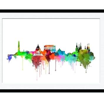 354x354 Dc Skyline Poster Watercolor Print Office Decor Home Decoration - Washington Dc Watercolor