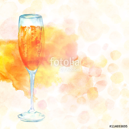 500x500 Elegant Watercolor Champagne Glass On Light Golden Texture With - Water Color Champagne