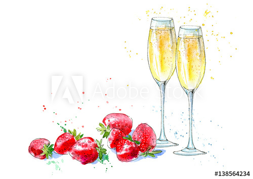 500x354 Strawberries And Champagne. Picture Of A Alcoholic Drink And - Water Color Champagne