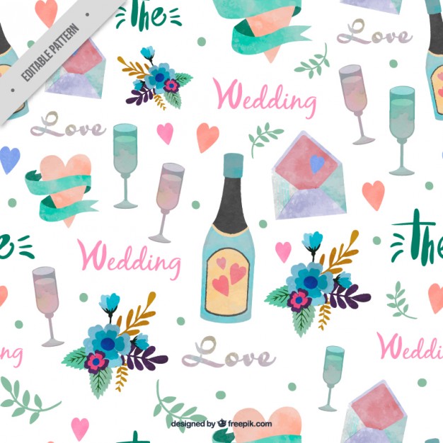 626x626 Watercolor Champagne With Wedding Elements Pattern Vector - Water Color Champagne