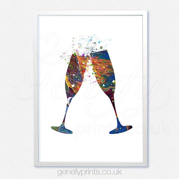 600x600 Champagne Glass Watercolor Art Print - Water Color Champagne