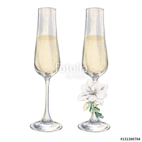 500x500 Champagne Glasses With A Flower. Watercolor Painting. Handmade - Water Color Champagne
