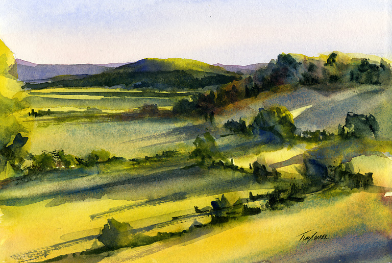 768x515 Setting Original Watercolor Landscape Painting Vermont - Water Color Sun