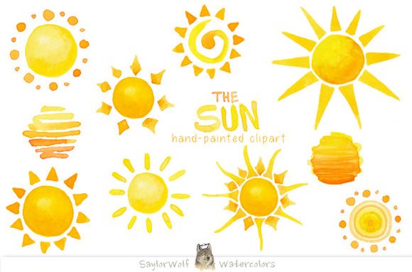 580x383 Watercolor Sun Clip Art By Saylorwolf Watercolors On Creative - Water Color Sun