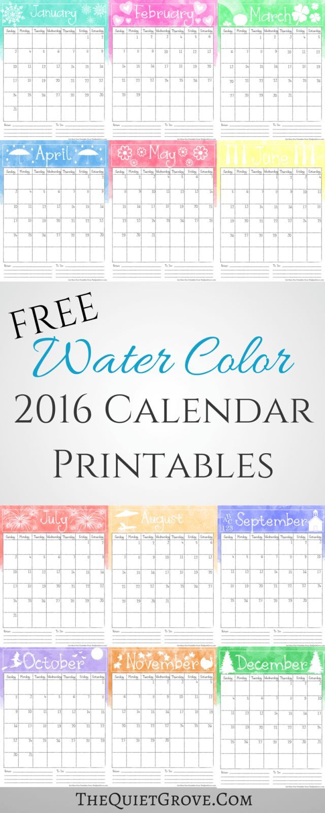 640x1600 Free Watercolor 2016 Printable Calendar Free Printable Calendars - Watercolor 2016 Calendar