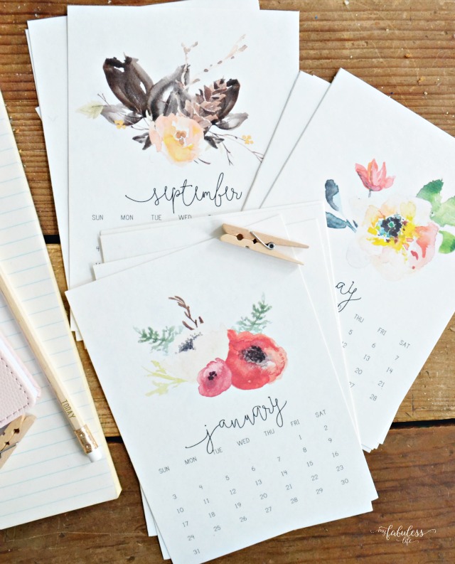 640x793 Free Printable 2016 Desk Calendar - Watercolor 2016 Calendar