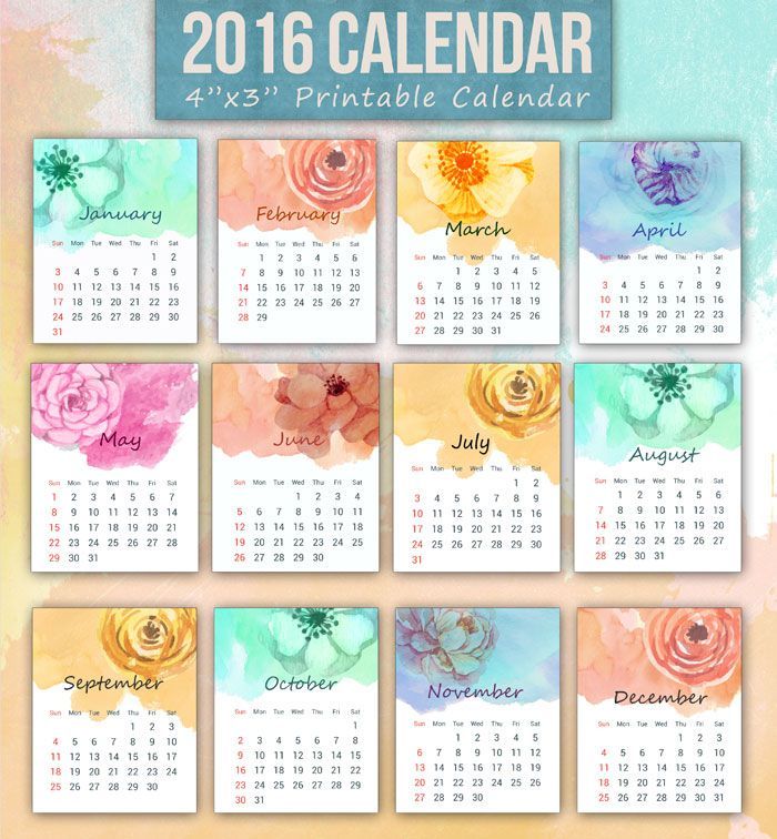 700x756 Free Printable Watercolor Floral 2016 Calendar Freebies Love - Watercolor 2016 Calendar
