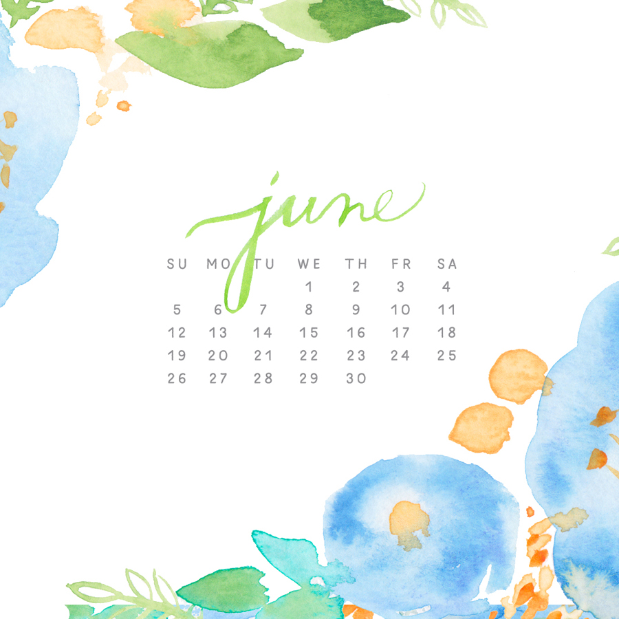 900x900 June Watercolor Desktop Download Custom Watercolor Invitations - Watercolor 2016 Calendar