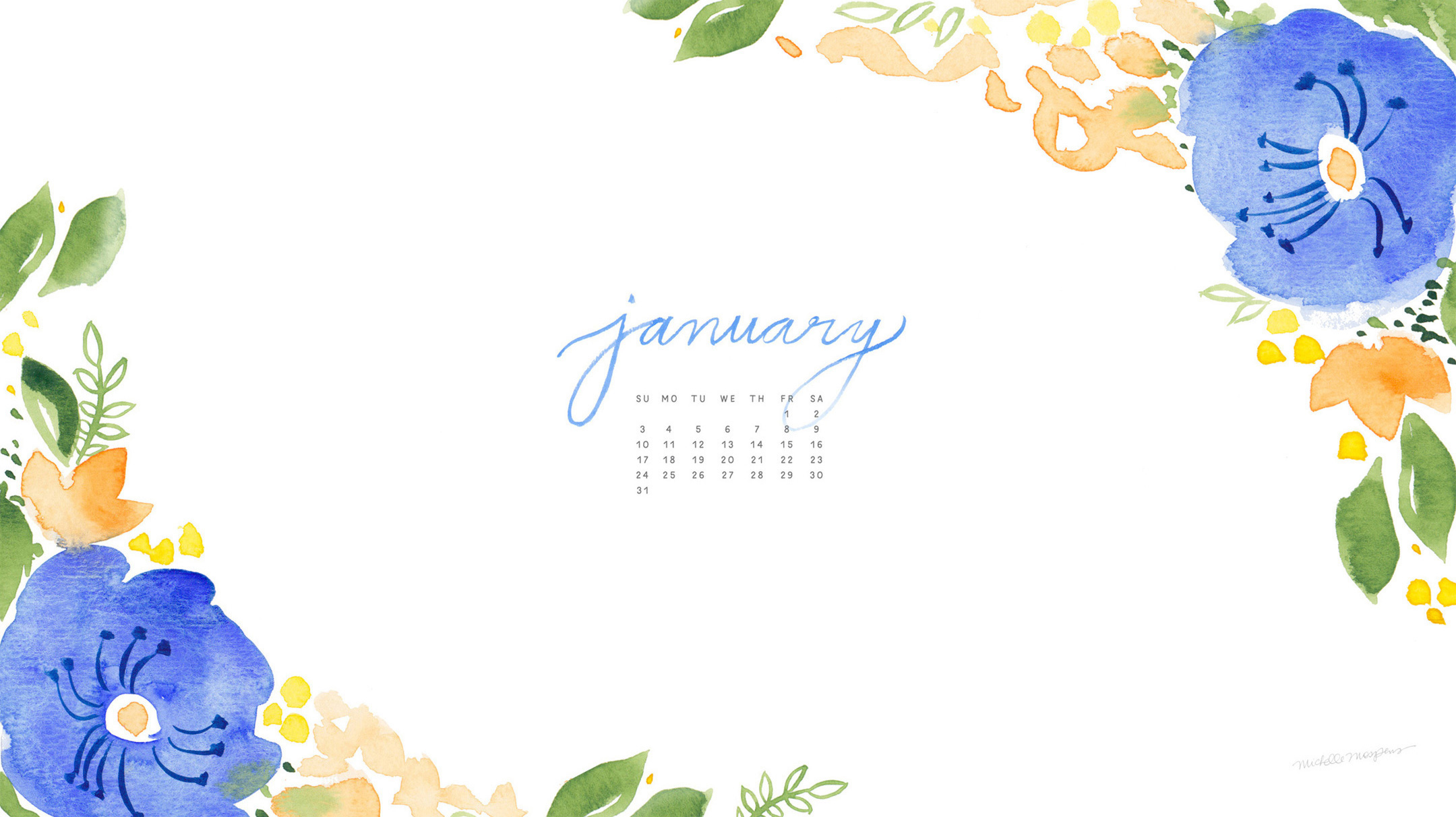 2160x1212 January Watercolor Calendar Desktop Download Custom Watercolor - Watercolor 2016 Calendar