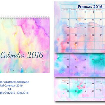 354x354 2016 Calendar Printable - Watercolor 2016 Calendar