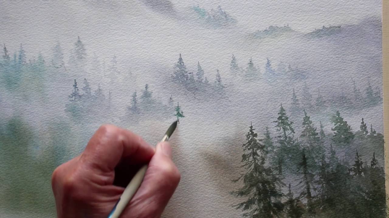 1280x720 Watercolor Trees In The Mist - Watercolor