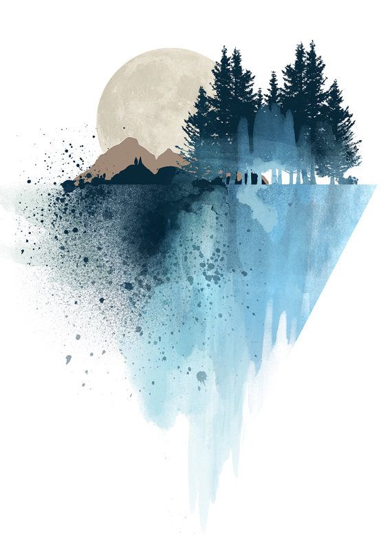 570x785 Blue Mountain Wall Art, Art Prints, Watercolor, Poster, Nature - Watercolor