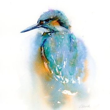 354x354 Bird Watercolor Abstract Art Print, Kingfisher Painting Woodland - Watercolor Abstract Animals