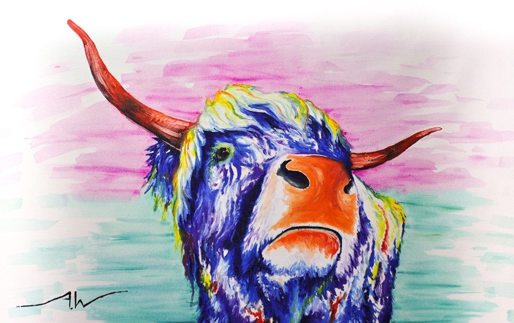 1024x643 Cow Painting Cow Art By Aidan Weichard Original Painting On - Watercolor Abstract Animals