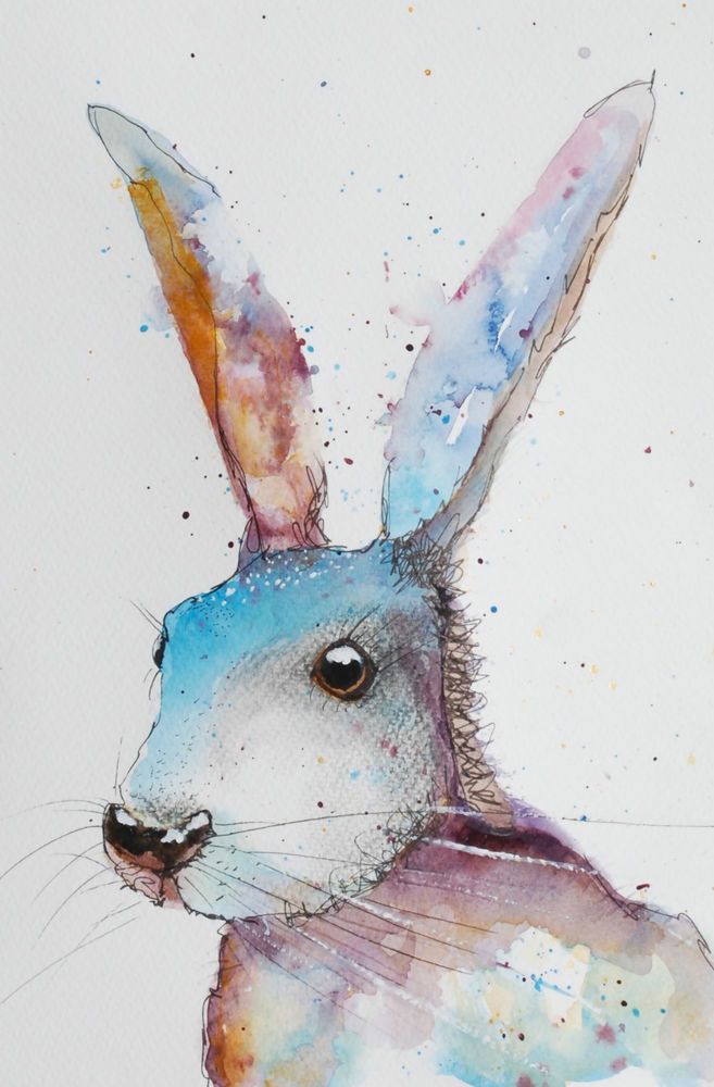 657x1000 Handsome Hare Original Watercolour Abstract Painting Animals By - Watercolor Abstract Animals