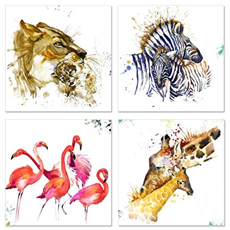 450x450 Abstract Animals Canvas Wall Art Zebra Giraffe Flamingo Lion Wall - Watercolor Abstract Animals