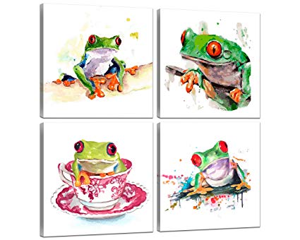 425x340 Nan Wind 4 Piece Canvas Wall Art Red Eyed Green Tree - Watercolor Abstract Animals