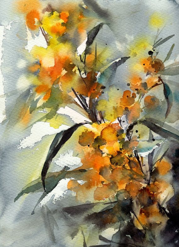 570x787 Oriignal Watercolor Painting, Acacia Blossoms, Abstract Modern - Watercolor Acacia
