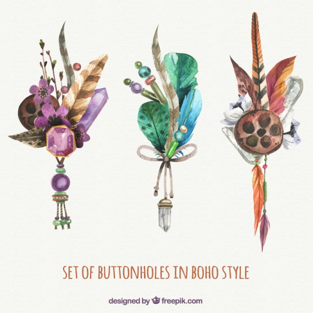 626x626 Set Of Decorative Boho Accessories In Watercolor Effect Vector - Watercolor Accessories