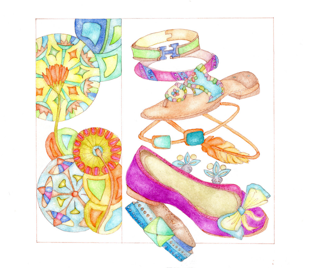 1024x883 Violet Shoes With Accessories A Watercolour Illustration - Watercolor Accessories