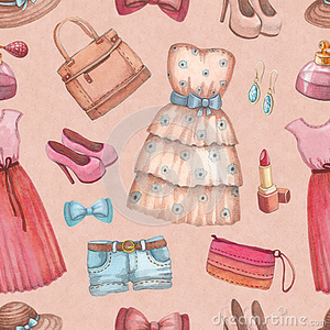 300x300 Watercolor Dresses Accessories Seamless Pattern Free Images - Watercolor Accessories