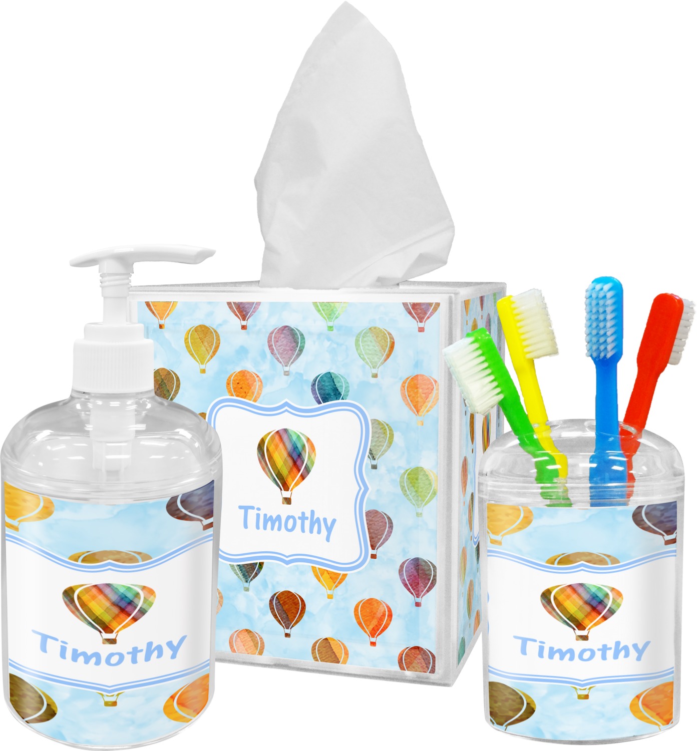 1392x1500 Watercolor Hot Air Balloons Bathroom Accessories Set (Personalized - Watercolor Accessories