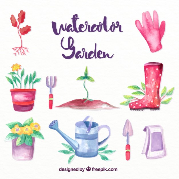 626x626 Watercolor Useful Garden Accessories Vector Free Download - Watercolor Accessories