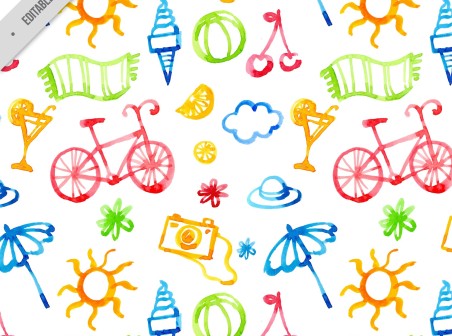 452x336 Watercolor Summer Accessories Pattern Background Free Vector - Watercolor Accessories